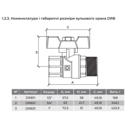 Кран шаровой DN15 PN50 DRB11