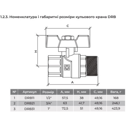 Кран шаровой DN25 PN40 DRB31