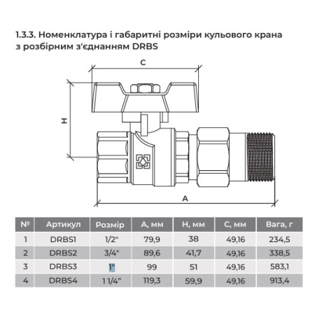 Кран шаровой DN25 PN40 с разборным соединением DRBS3